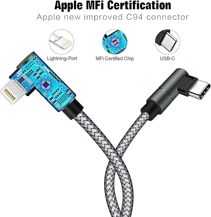 Wangmai USB C to Lightning Cable 10FT MFi Certified 90 Degree iPhone Fast Charger Nylon Braided Extra Long Charging Cord Compatible with iPhone 14/13/13 Pro Max/13 Mini/12/11/XS/XR/8/iPad 8th