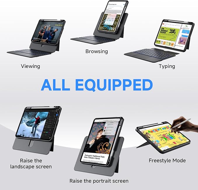 Tiaota Keyboard Case for iPad Air 13-inch (M2 & M3, 2024 & 2025) and iPad Pro 12.9-inch (3–6 Gen) with Multi-Touch Trackpad, 360° Rotating Stand, Portrait & Raised Modes, Detachable Cover – Black
