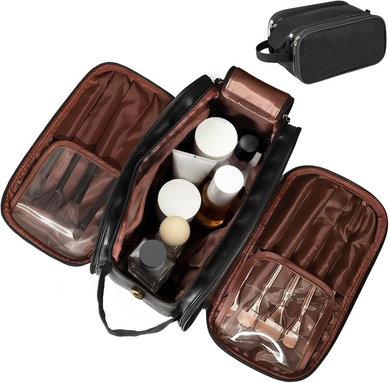 Large Capacity 3-Tier Cosmetic Makeup Bag - Double Zipper Travel Organizer for Makeup & Toiletries | Black