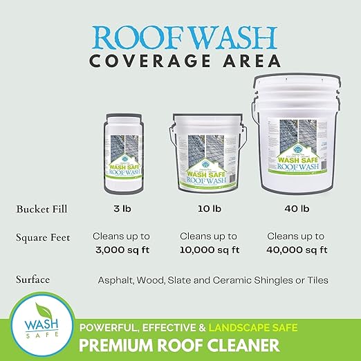 Wash Safeâ¢ ROOF WASH Roof Cleaner, 10 lb. | Clear, Bleach-Free Concentrate | Clean Up to 10,000 sq. ft. of Asphalt, Wood, Slate and Ceramic Shingles or Tiles