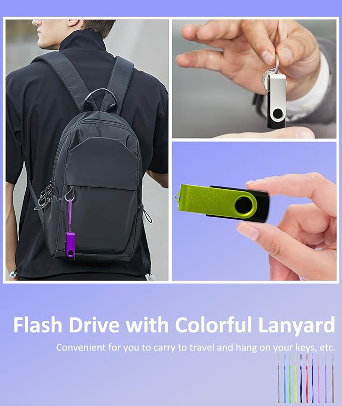 Nicepicten USB Thumb Drive 4GB USB Flash Drive 10 Pack Swivel Jump Zip Drive USB Memory Stick with 10PCS Lanyards - 4GB Colorful