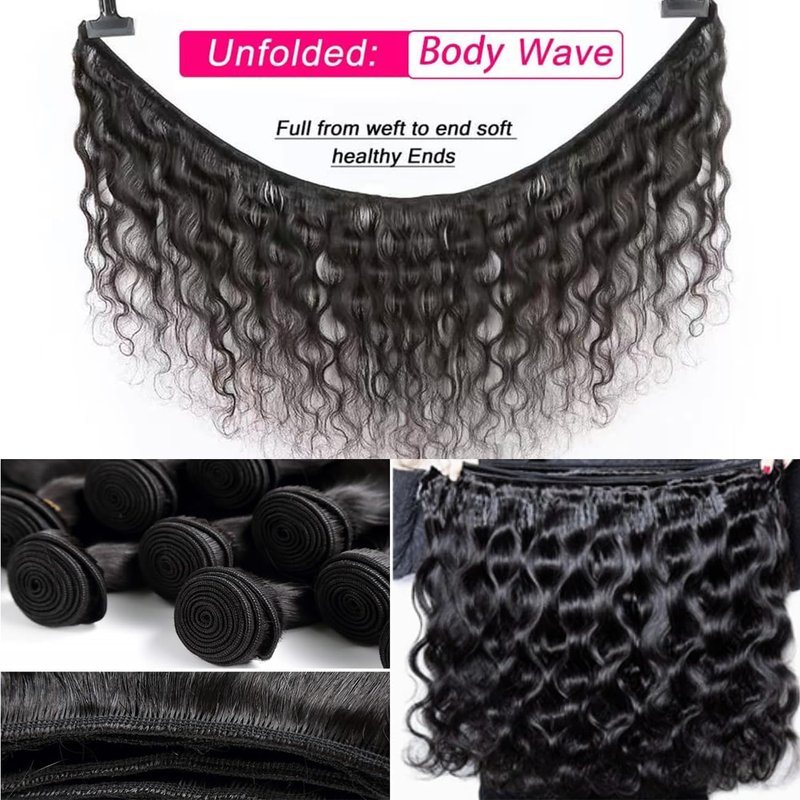 XEILOHO 12A Body Wave Bundles Human Hair 24 inch Brazilian Virgin Human Hair Bundles 100% Unprocessed Body Wave Weft Extensions Quick Weave Natural Black (24inch 100g)