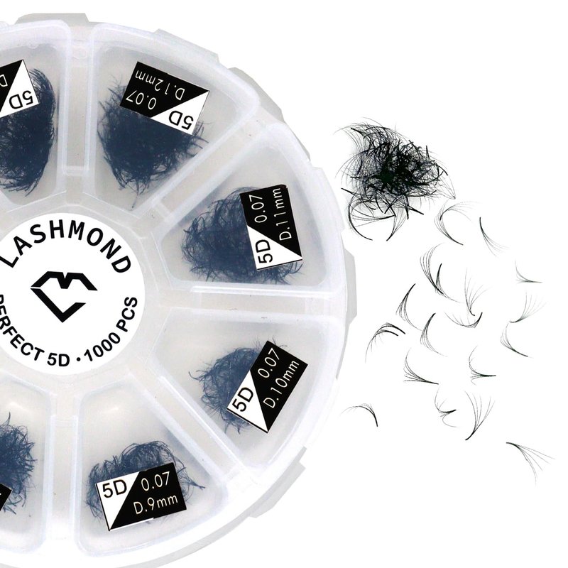 Lashmond 1000 Premade Fans Eyelash Extension Handmade Loose Volume Short Stem Eyelash Multiple Options 5D/7D Pre-made Fans 0.07mm Thickness C/D Curl 8mm-15mm Mixed Length Volume Eyelash Extensions mixed Length Eyelash in the tray (5D/D Curl)