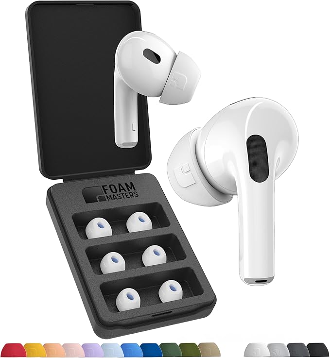 Foam Masters Ultra-Premium Memory Foam Ear Tips for AirPods Pro 1st & 2nd Gen | 3 Pairs | New Ver. | Secure Fit | Super Comfort | Better Noise Cancel | Replacement Buds (Large, White)