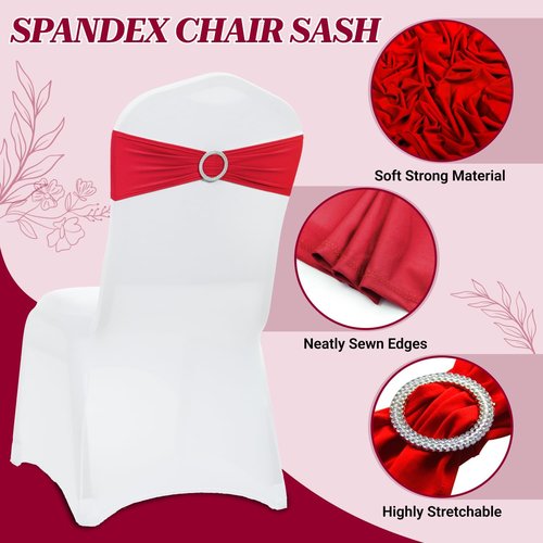 MDS Spandex Chair Sashes - Pack of 200 Elastic Stretch Ties with Buckle Slider for Wedding Decor - Red