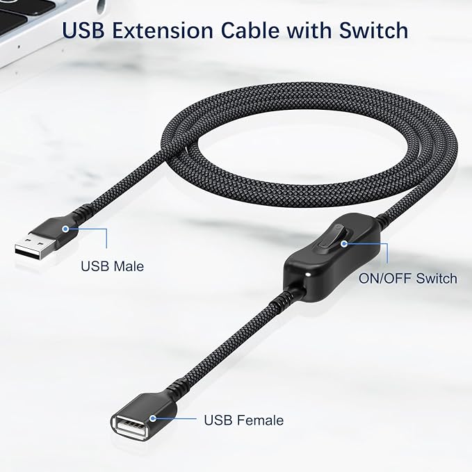 Itramax USB On Off Switch Cable,USB Extension Cable Support Data and Power 3.3FT/1M,Inline Power Switch,Male to Female with Toggle Switch for LED Lamp,LED Light Strips,Driving Recorder