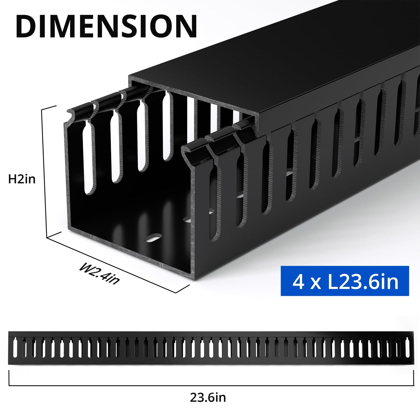 ZhiYo H2in x W2.4in Professional Server Rack Cable Management Raceway, 95in (4X L23.6in) Cable Raceway Kit, Electrically Safe PVC, Open Slot Wire Hider for Under Desk/Computer/Network Cords