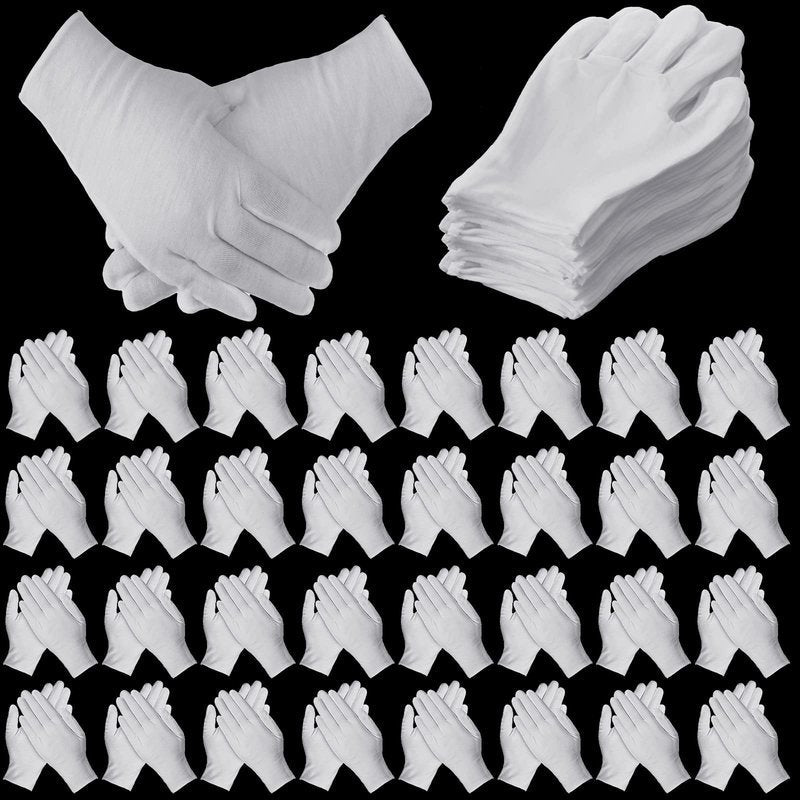 Funtery 240 Pcs White Cotton Gloves Bulk Stretchy Work Inspection Gloves for Women Men Dry Hand Handling Coin Jewelry(White,L)