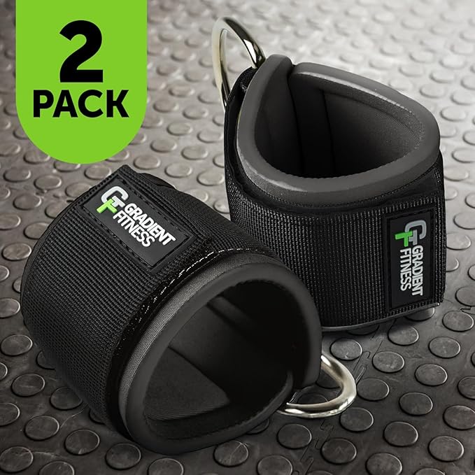 Gradient Fitness Ankle Straps (2 Pack) | Ankle Strap for Cable Machine, Ankle Bands for Working Out, Cable Ankle Strap, Cable Machine Attachment, Ankle Cable Attachments for Gym (Black & Black)