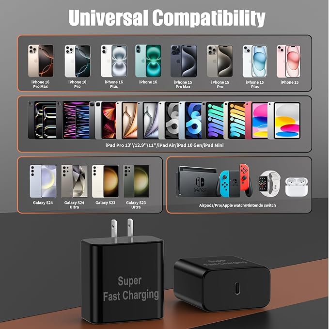 iPhone 17 16 Pro Max Charger Fast Charging, Super Fast USB C Chargers for iPhone 17 (6FT+6FT+10FT) Type C Chargers Cord with Fast Charger Block for iPhone 17/16/15 Series/iPad/ GalaxyS26/S25 Black