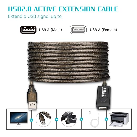 30FT USB Extension Cable, GGMTY USB 2.0 Type A Male to A Female Active Repeater Extension Cable 30ft, High Speed 480 Mbps