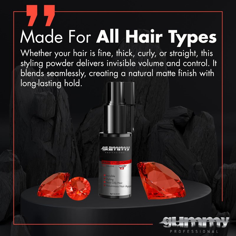 Gummy Professional Magic Styling Powder with Creatine – Texture Powder for Instant Volume – Matte Finish Texturizing Styling Dust – Root Lifting and Thickening Hair Volumizer for Men and Women – 4 g