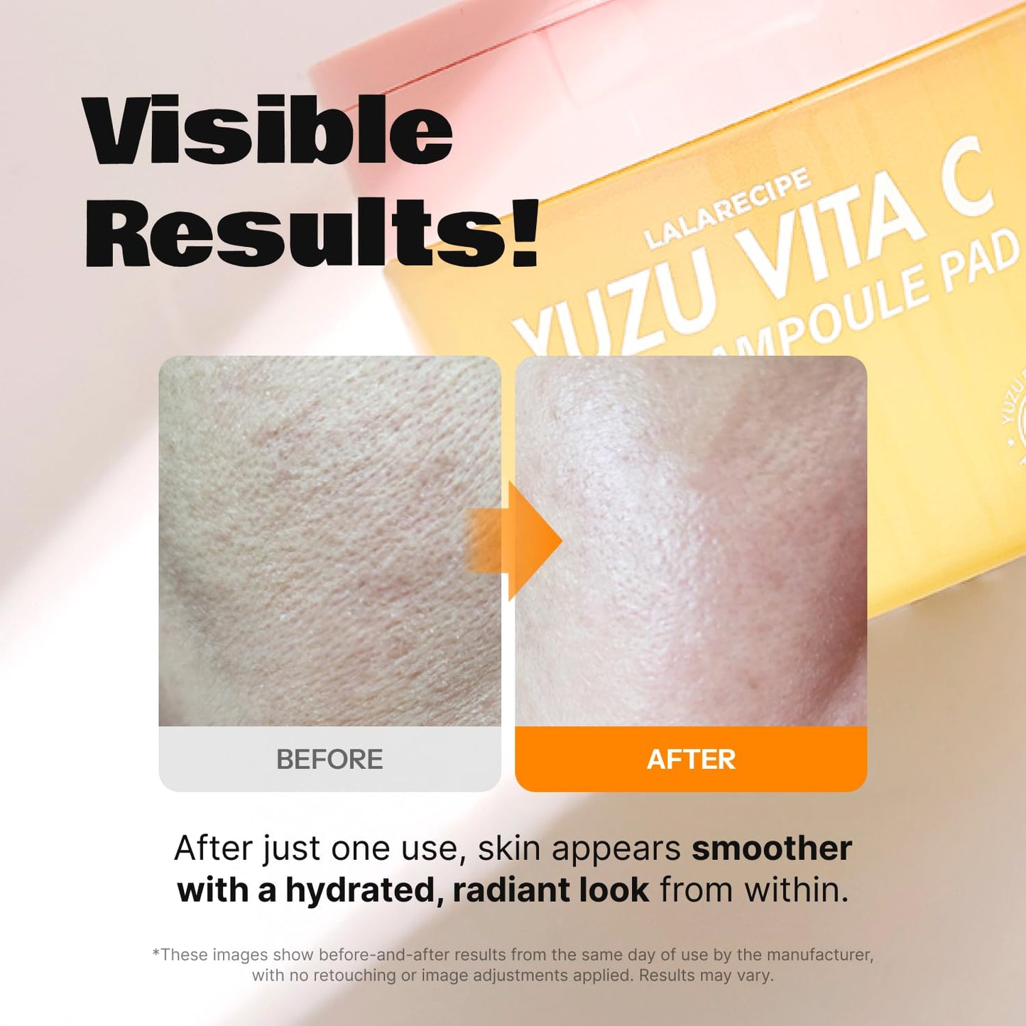 LALARECIPE Yuzu Vitamin C Toner Pads, 71% Yuzu Extract with 5% Niacinamide & 12 Vitamins, Exfoliating with Glutathione AHA PHA, For All Skin Types, Korean Skin Care, 80 Pads (5.07 Fl Oz)