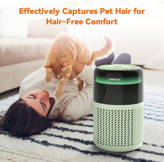 AIRROMI HEPA Air Purifier for Bedroom&Home,Pet Air Purifier for Home Pets,Removes Pet Odor,Cat Litter Smell,Dust,Smoke&Allergies,Quiet Room Air Purifier with Scents,360°Air Cleaner,A2005 Green