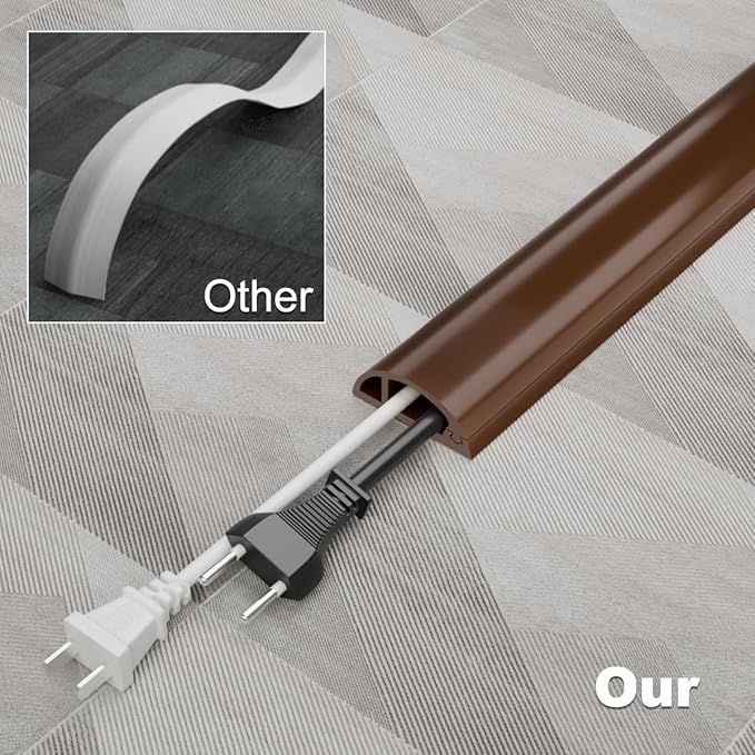 Kneelisa 6FT Side-Open Extension Cord Covers for Wires on Floor,Silicone Power Cable Protector Cord Hider Management Strip,Hide Electric Wire on Carpet,Chord Runner Protective Safety,Brown