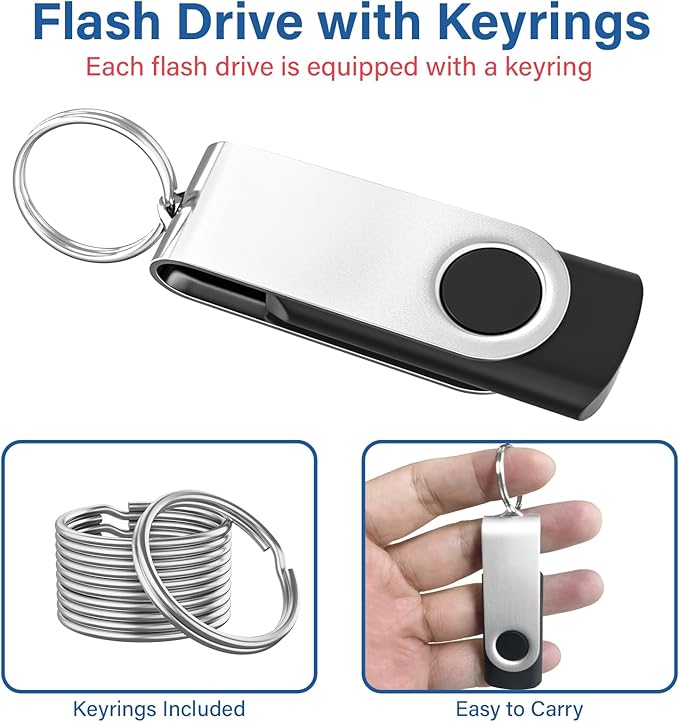 Wooolken Flash Drives 16GB 20 Pack with Keychains, Swivel USB 2.0 Thumb Drives Bulk USB Drive Memory Stick Date Storage Pack (Mixcolors)