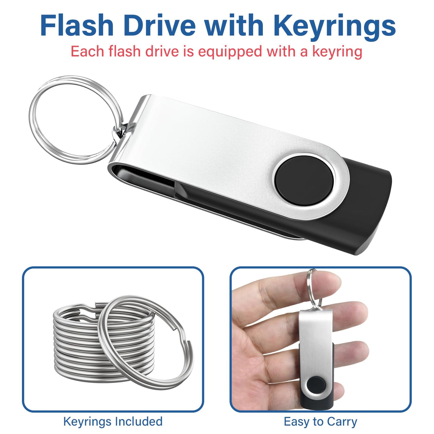 Wooolken Flash Drives 16GB 20 Pack with Keychains, Swivel USB 2.0 Thumb Drives Bulk USB Drive Memory Stick Date Storage Pack (Mixcolors)