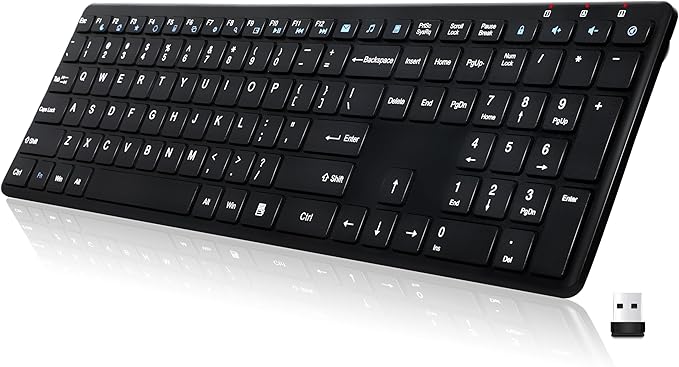 Wireless Keyboard-2.4G USB Ultra Slim Quiet Full Size Matte PC Computer Keyboard,19 Multimedia Keys,Number Pad,Plug&Play,Lag-Free Ergo,Long Battery Life for Desktop,Laptop,Smart TV,MAC,Windows,QWERTY