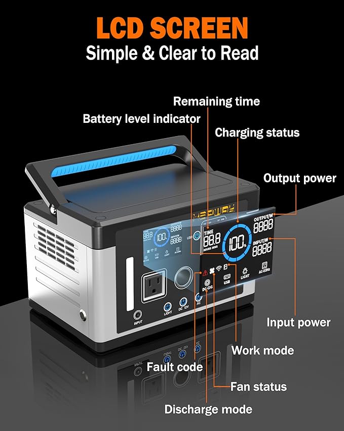 Portable Power Station 700W, 577Wh Battery Solar Generator, Power Bank 110V/ Surge 1000W Pure Sine Wave 2 AC Outlets with PD 60W USB-C Fast Charging for CPAP Camping, Hurricane Emergency, RVs