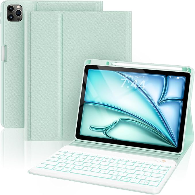 OPAKIT Keyboard Case for iPad Air 5th/4th Generation 10.9 Inch (2022/2020) Compatible with iPad Pro 11 Inch 1st–4th Generation, Detachable Wireless Keyboard with 7-Color Backlit and Pencil Holder