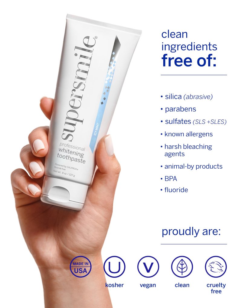 Supersmile Icy Mint Fluoride-Free – Whitening Toothpaste for Visibly Brighter Teeth – Whitens Up to 6 Shades, 8 oz