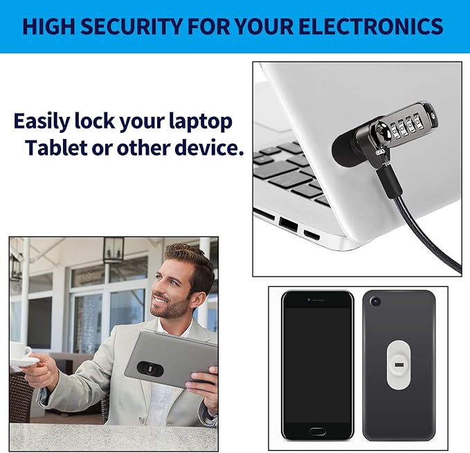 Zolunu 5Pack Anti Theft Self-Adhesive Security Plate with Slot for Cables to Lock Down Laptops, Mac Book, Tablets, iPad, or Other Computer (Black)