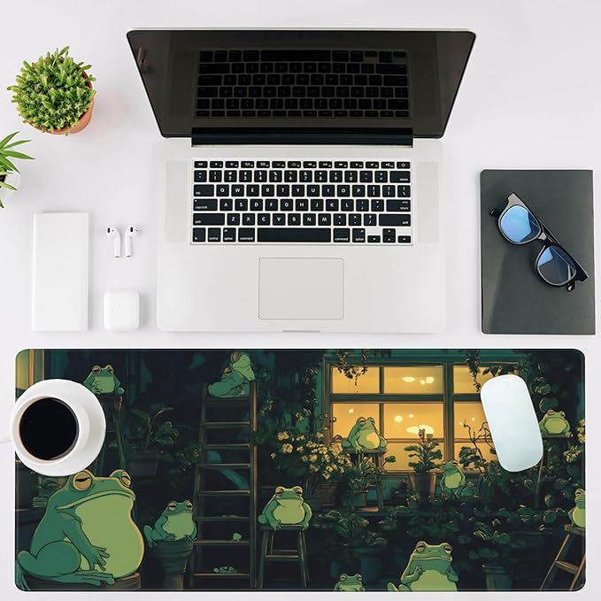 NIYLYNSYN Mouse Pad Large Cute Frogs Non-Slip Game Desk Mat with Stitched Edge Laptop Keyboard Desk Pad for Work Home Gaming (35.4 x 15.7 Inches)