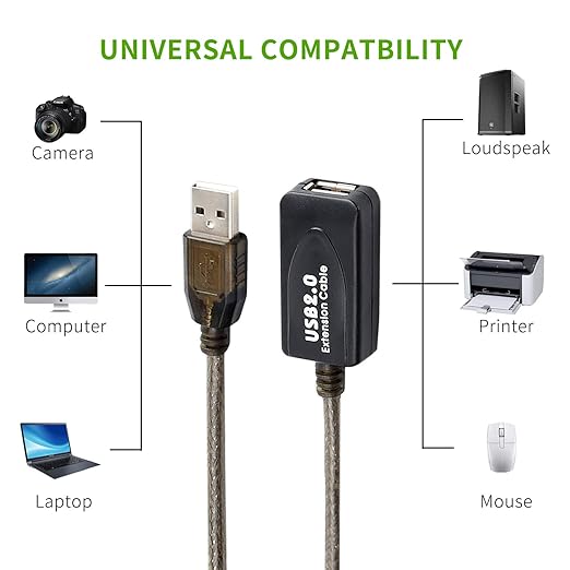 100FT USB Extension Cable, GGMTY USB 2.0 Type A Male to A Female Active Repeater Extension Cable 100ft, High Speed 480 Mbps