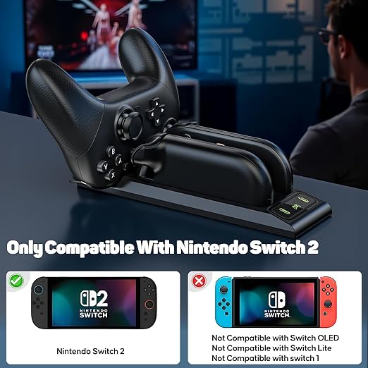 Lmcpa 3 in 1 Controller Charger for Nintendo Switch 2 JoyCon/Pro, Charging Dock with Type-C Port and LED Charging Indicator, 2.5H Fast Charging Space-Saving Storage Stand for Switch 2 Accessories