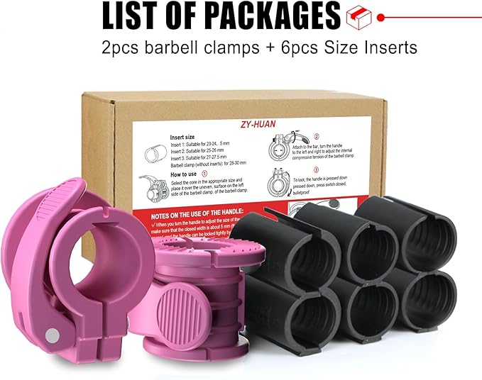 ZY-HUAN Barbell Clips 1 inch Barbell Clamps 0.9-1.18inch Quick Release Weight Clips for Bars Multi-Size Adjustable Olympic Barbell Clamps (Matte Pink)