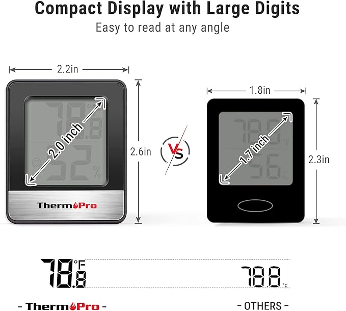 TempPro TP49 Digital Hygrometer Indoor Thermometer Humidity Meter Room Thermometer with Temperature and Humidity Monitor Mini Hygrometer Humidity Meter (Previously ThermoPro)