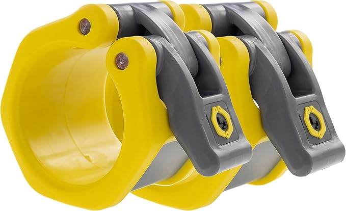 Lock-Jaw Barbell Collars HEX Olympic Barbell Clamps 2 Pcs – Heavy Duty Bar Clamps for 2” & 50mm Olympic Bars – Secure Weight Bar Clamps for Strength Training & Home Gym Accessories – Yellow