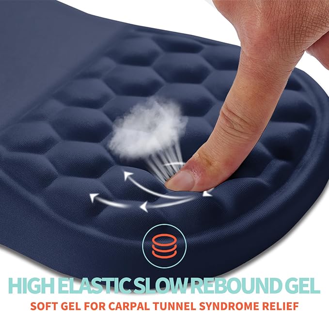 Kuosgm Ergonomic Mouse Pad Wrist Support with Memory Foam Massage Bulge, Carpal Tunnel Pain Relief Mousepad Wrist Rest for Mouse(12x8 inch, Dark Blue)