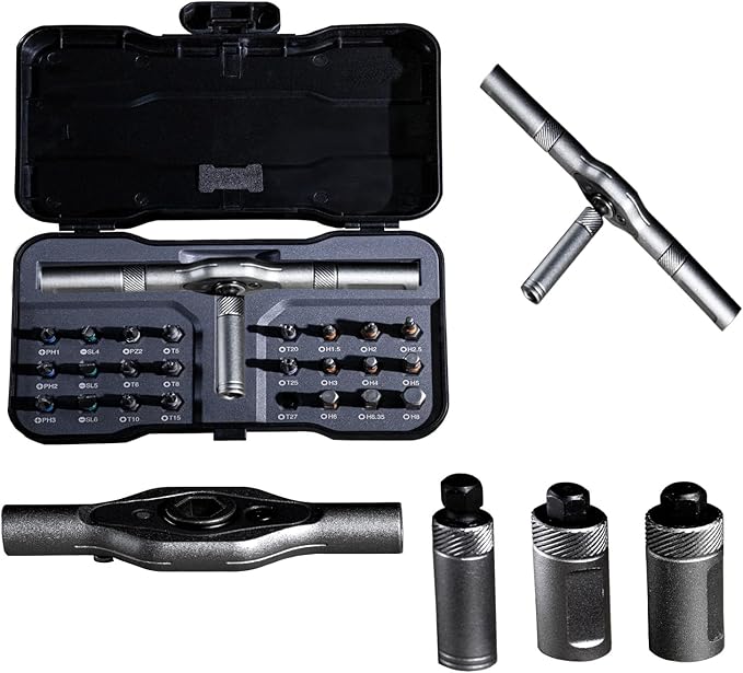 Ratchet Screwdriver Set, 24 in 1 S2 Steel Bits, Magnetic Screwdriver with Detachable Handle and Case for Electronics Repair, Furniture, Computer, Bicycle