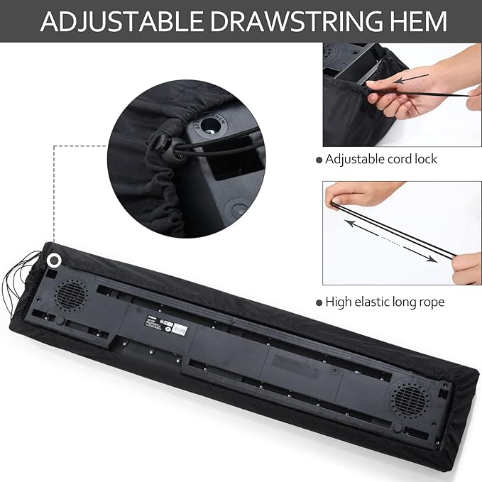 YNester 88 Keys Piano Keyboard Dust Cover -Adjustable Protective Covers Dust & Dirt Proof, Full Cover Elastic Cord Lock Easy Installation for Yamaha, Casio, RockJam,Alesis Digital Pianos
