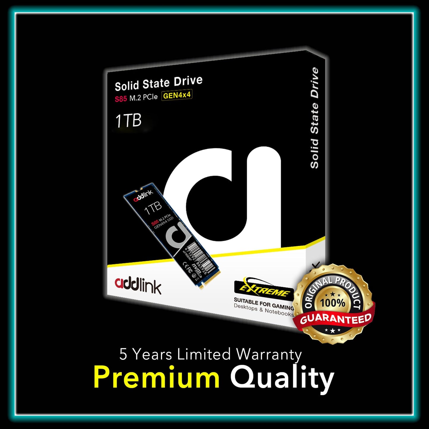 Addlink S85 1TB NVMe SSD M.2 2280 PCIe 4.0 Gen4 Internal Solid State Drive, Up to 6000MB/s, HMB Technology, 3D TLC NAND, Storage Upgrade for Laptop, Desktop PC, Gaming, Creators (ad1TBS85M2P)