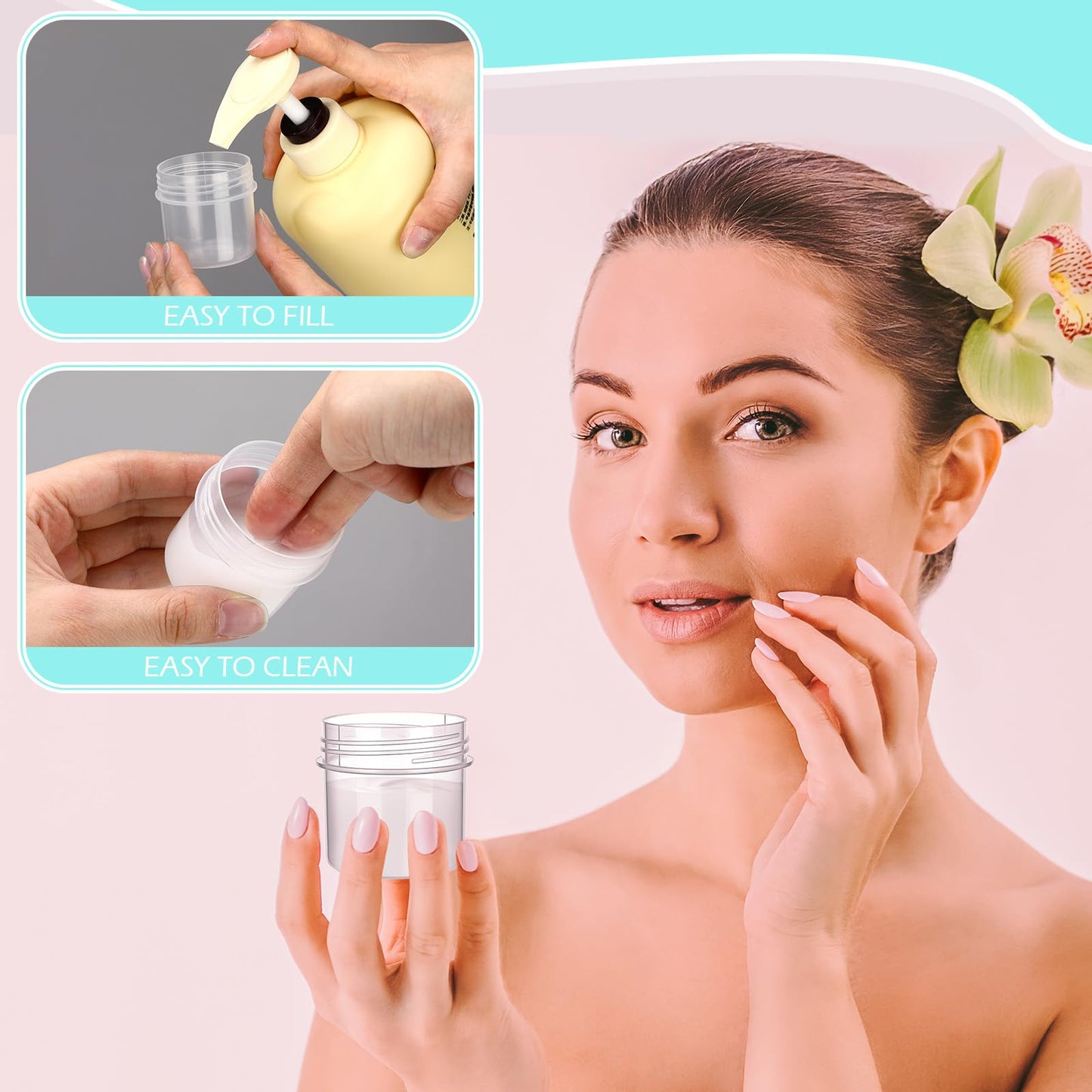 Meanplan 100 Pcs 1.7 oz Plastic Container Jars with Lids Round Leak Proof Refillable Small Cosmetic Jars for Lotion, Cream, Makeup, Eye Shadow, Rhinestone, Samples, Pot, Travel Storage(Clear)