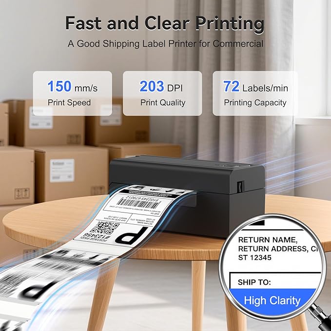 Hoorola Bluetooth Thermal Label Printer, Wireless 4x6 Shipping Label Printer for Small Business & Shipping Packages, Support iPhone, Android, Windows, macOS, Work for Amazon, Shopify, Etsy, USPS