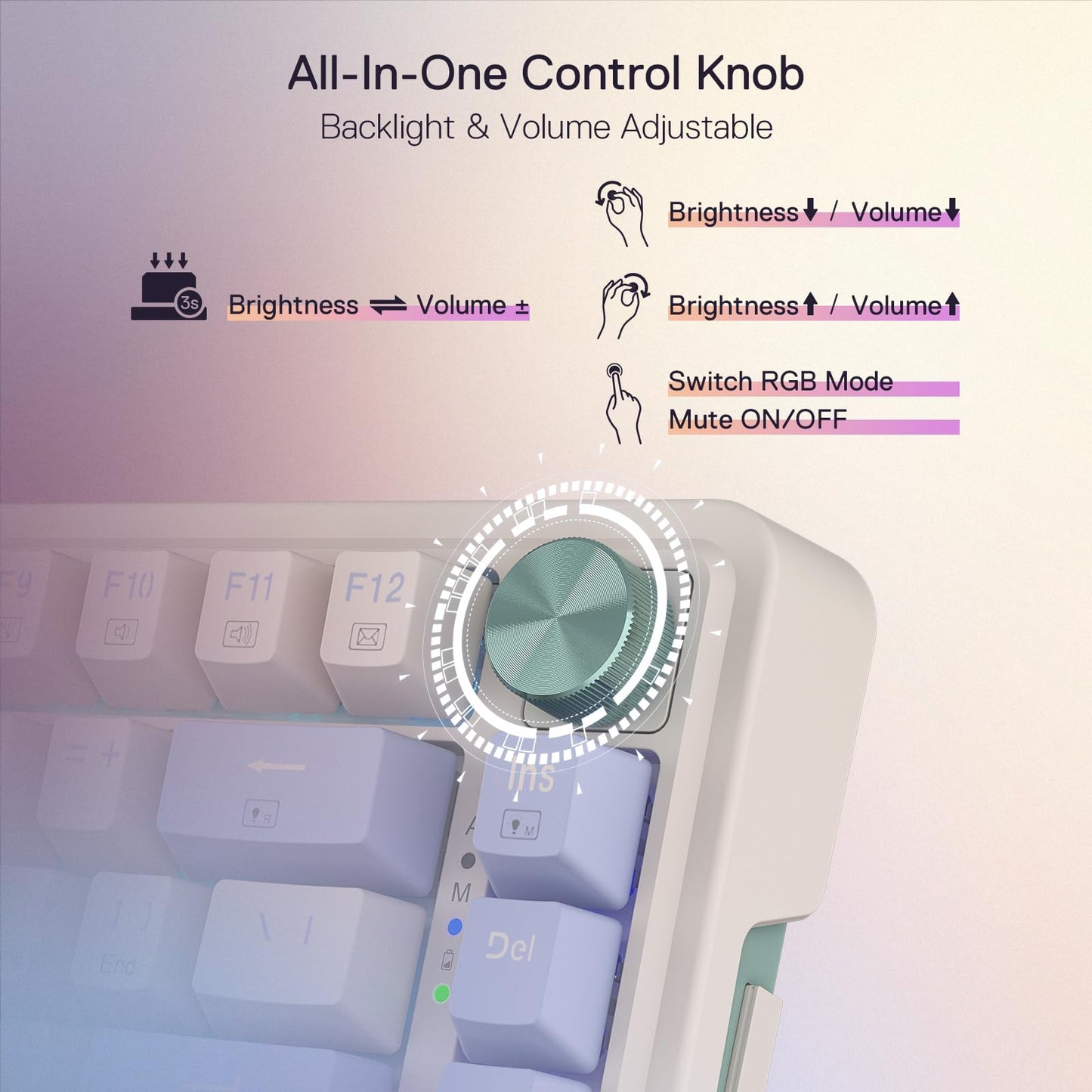 Redragon K673 PRO 75% Wireless Gasket RGB Gaming Keyboard, 3-Modes 81 Keys Compact Mechanical Keyboard w/Hot-Swap Socket, Dedicated Knob Control & Sound Absorbing Pads, Linear Red Switch