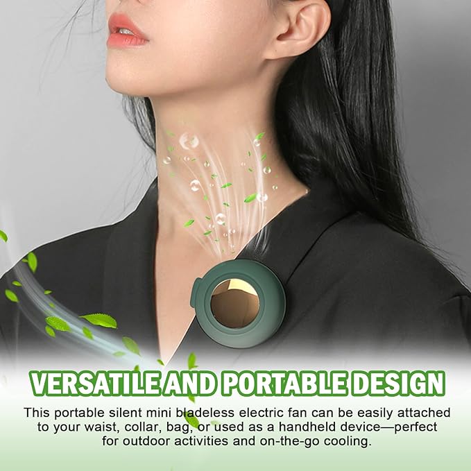 Wshxjzyay Portable Silent Mini Bladeless Fan Clip on, Portable Silent Mini Bladeless Electric Fan, For Outdoor & Travel & Office, Travel Accessories, Gift, Adjustable 3-Speed (Type-c, Green)