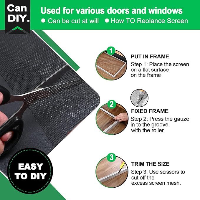 QWR Pet Proof Window Screen and Screen Door Replacement, 48"x 360" Upgraded Durable Thickened Vinyl Coated Wire-Like Mesh for Sliding Screen Door,Patio,Windows(Rolled Package Without Tool Kit)