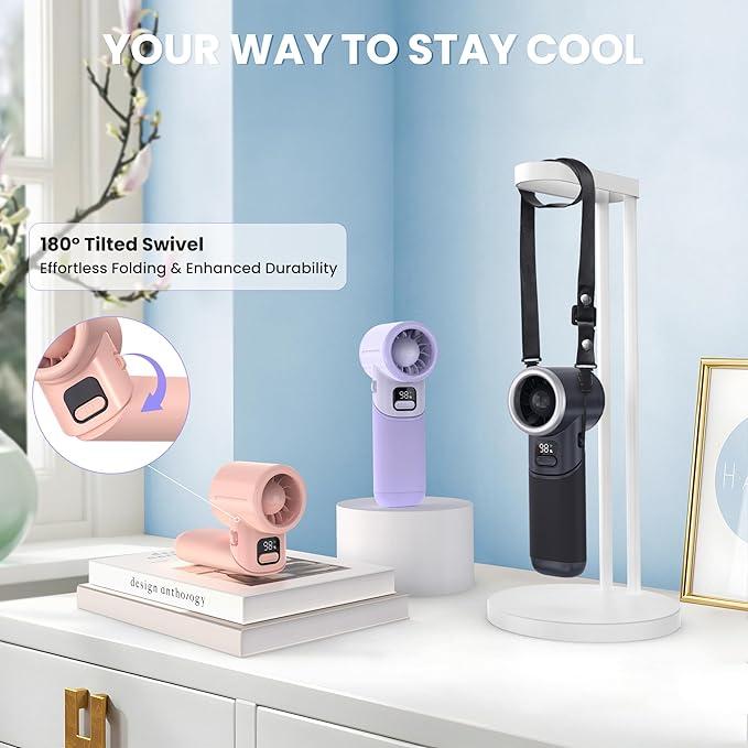 KITWLEMEN AMACOOL Portable Handheld Turbo Fan丨5 Speed Foldable Hand Fans丨Max 20 Hours Runtime丨Rechargeable Mini Pocket Cooling Fan for Travel, Outdoor Activities, Gifts for Women
