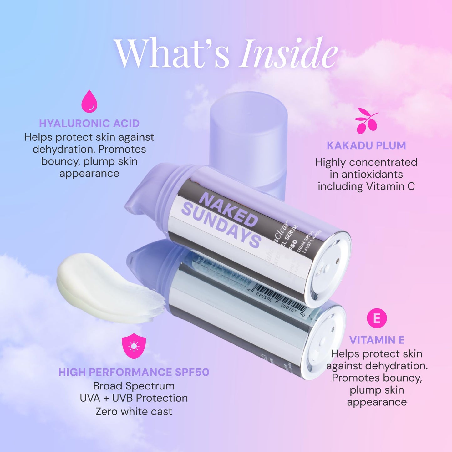 Naked Sundays CabanaClear SPF 50 Sunscreen Serum for Face, Invisible Water Gel with Hyaluronic Acid, Broad Spectrum UVA/UVB Protection, Hydrating Makeup Primer, No White Cast, Fragrance-Free, 30ml