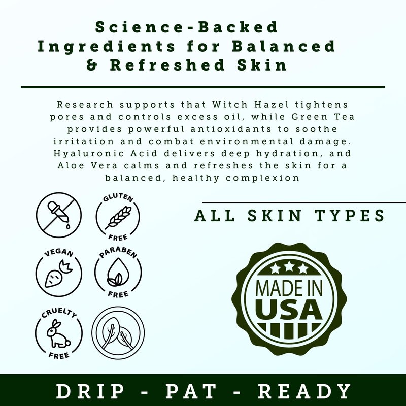 Andre Seals Face Toner for Men | Organic Witch Hazel, Hyaluronic Acid & Green Tea | Pore Minimizer, Hydration, Astringent, Face Tightener, Hydrating Toner, Oil Control, | Facial Toner & Men Skin Care