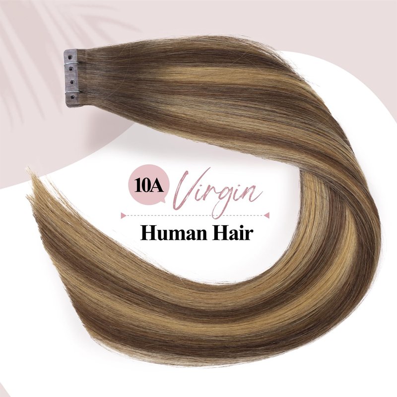 WIGER Micro Bead Hair Extensions Ombre Brown Mixed Blonde Insert Skin Weft Extensions 16 In Balayage Remy Human Hair Straight No Glue Brazilian Highlighted Hair Extensions (40g, 20 Pcs)