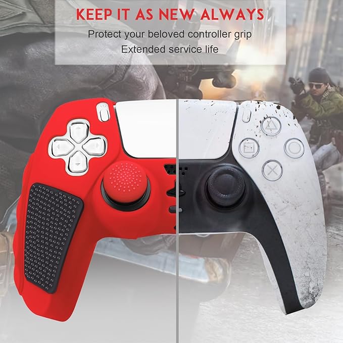 SIKEMAY Anti-Slip PS5 Controller Skin, Soft Thicken Non-Slip Studded Silicone Gel Grip Protective Cover Case for PlayStation 5 Controller Grip, 2 Pack with 8 x Thumb Grip Caps