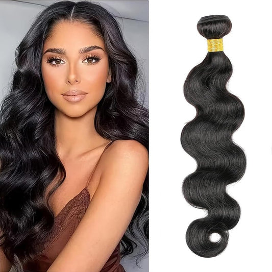 Body Wave Human Hair Bundles 24 Inch Body Single Bundle #1B Natural Black Human Hair Unprocessed Native Virgin Hair 100g Total Double Weft Crochet Human Hair Extensions for Women
