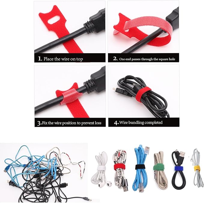 TOPNI 100 Pcs Multicolor Write On Cable Labels & Reusable Fastening Cable Ties Set for Cable Management in Home Office