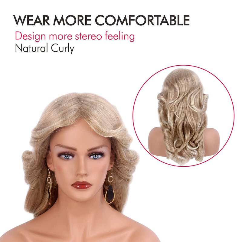 REEWES 70s Farrah Fawcett Wig - Vintage Blonde Synthetic Full Wig for Women - Feathered Disco Hair Wig