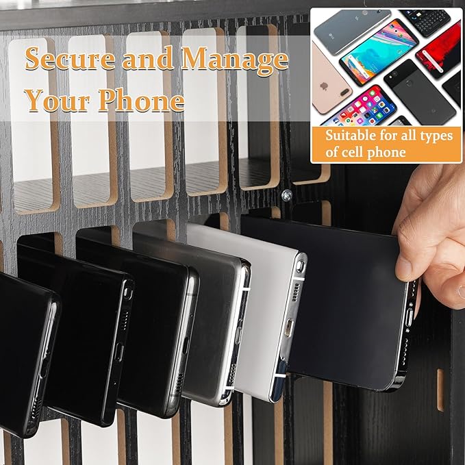 Lzttyee Cell Phone Holder Classroom 36 Slots Wooden Cell Phone Storage Cabinet Pocket Chart with Handle and Security Lock for Classroom Office (36 Grid Cabinet Black)